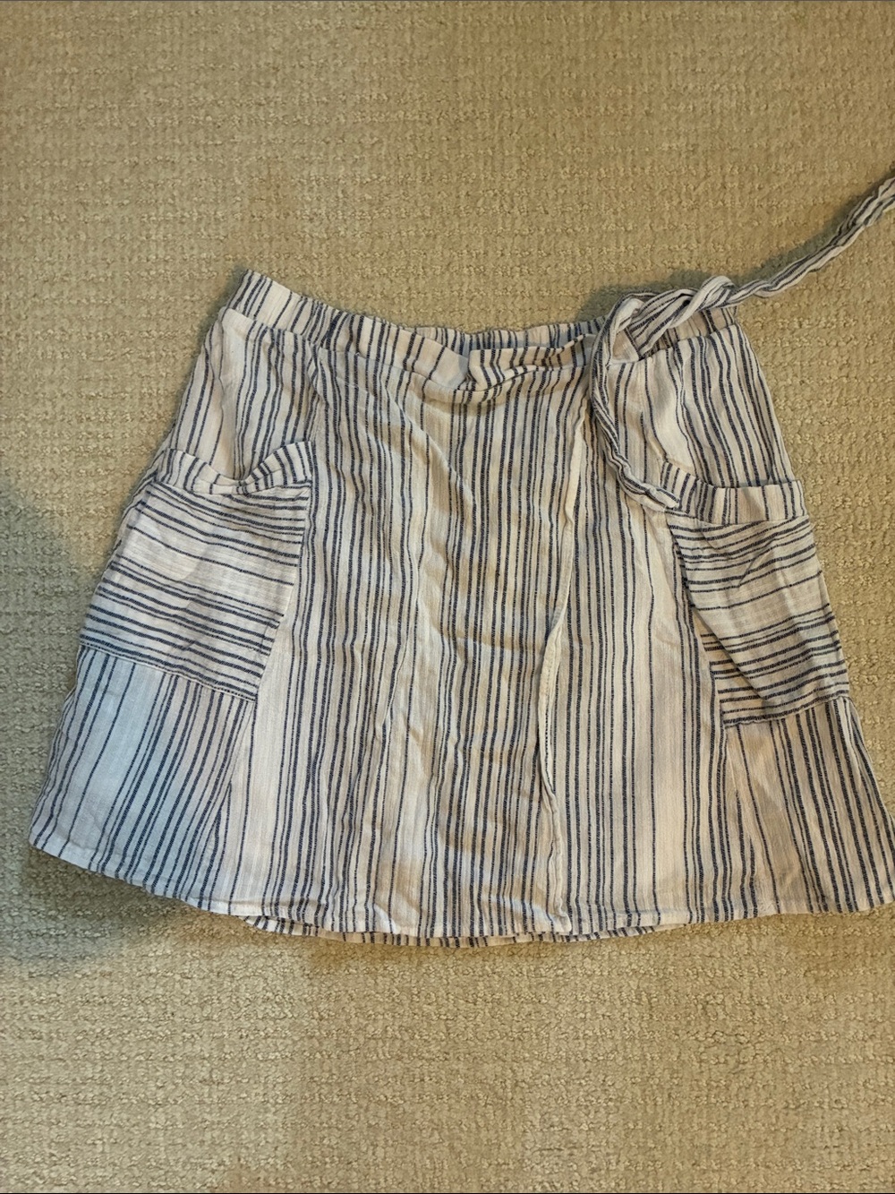 Paper Crane Blue and White Striped Midi Skirt